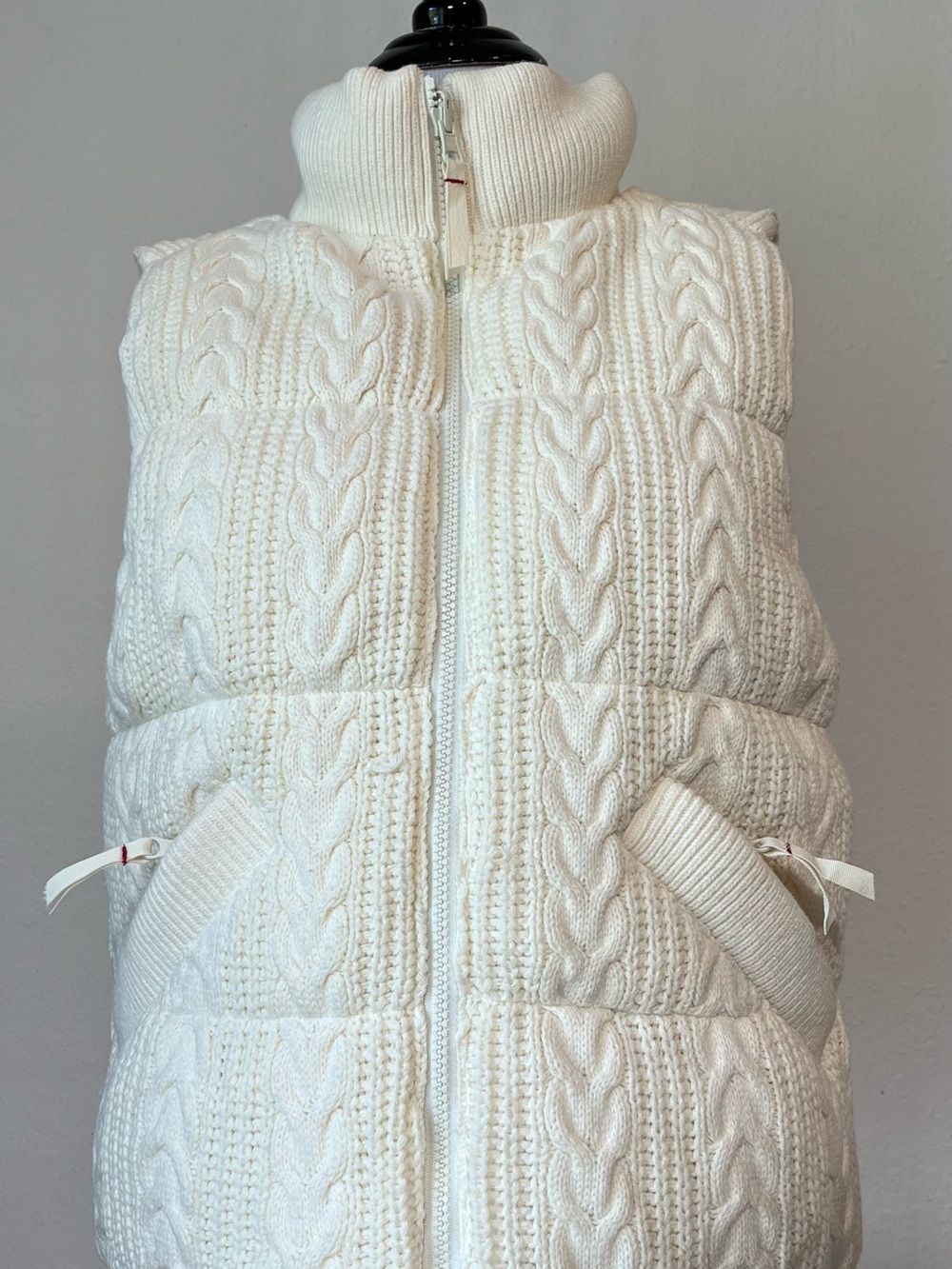 Marine Layer Alba Cable Knit Reversible Puffer Vest Antique White SZ S